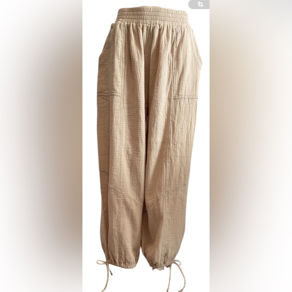 Beige Drawstring Jogger Pants